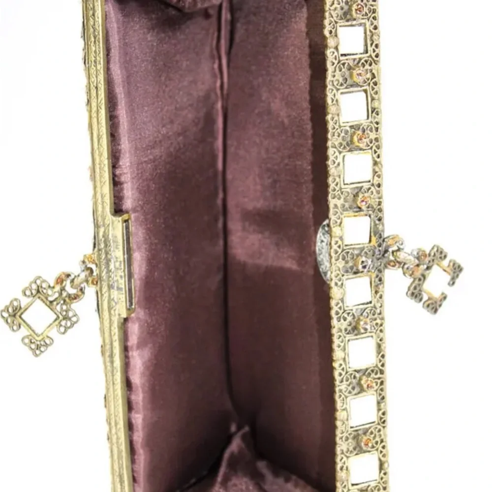 CLARA KASAVINA pony hair leopard print embellished clutch pochette bag